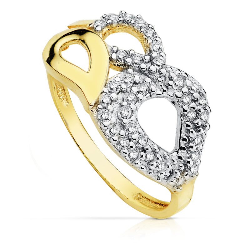 9K SORTIJA ORO BICOLOR MOTIVO CON CIRCONITAS. ANCHO: 9,5 MM