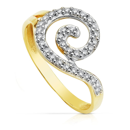 9K SORTIJA ORO BICOLOR REMOLINO CON CIRCONITAS. ANCHO: 11,5 MM