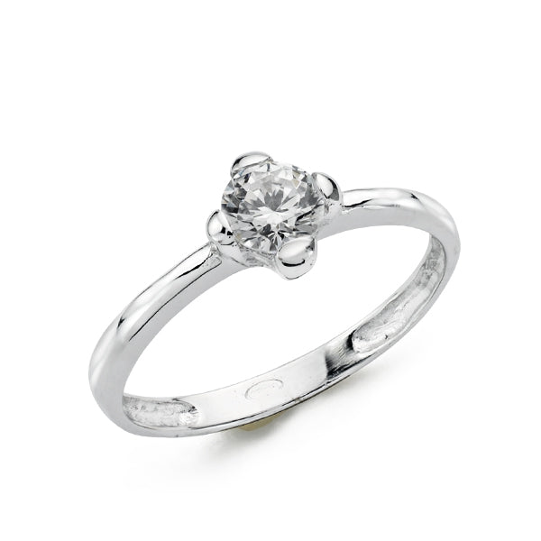 Solitario con Circonita en 4 Garras de 5 mm de oro blanco 9K