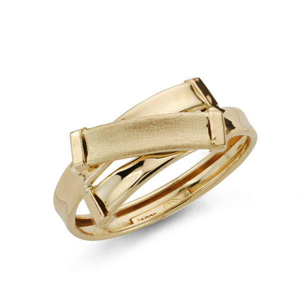 9K SORTIJA ORO AMARILLO DOBLE CUERPO BANDAS MATE Y BRILLO. ANCHO: 8 MM