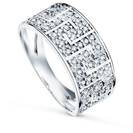 9K SORTIJA ORO BLANCO GRECAS CON CIRCONITAS. ANCHO: 9 MM