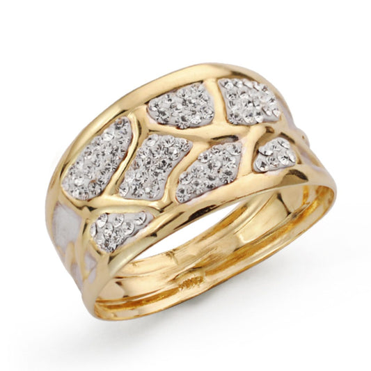 9K SORTIJA ORO AMARILLO CON CIRCONITAS. ANCHO: 11 MM