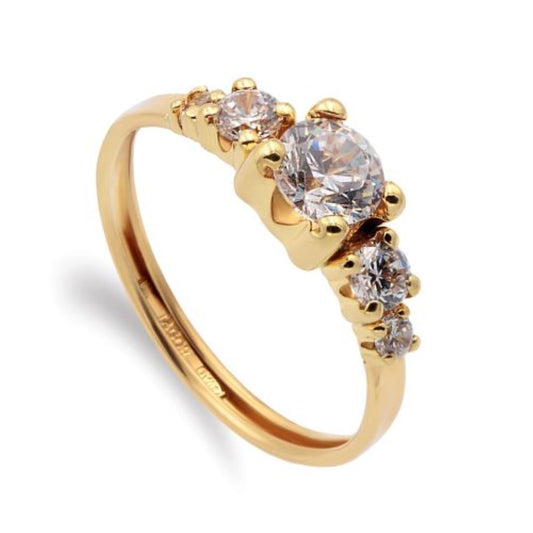 9K SORTIJA QUINTILLO ORO AMARILLO CON 5 CIRCONITA ANCHO: 5 MM