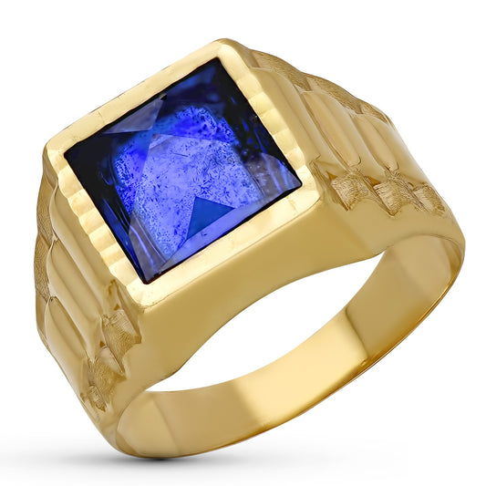 Sello Hueco Caballero Piedra Azul 9 mm de oro amarillo 9K