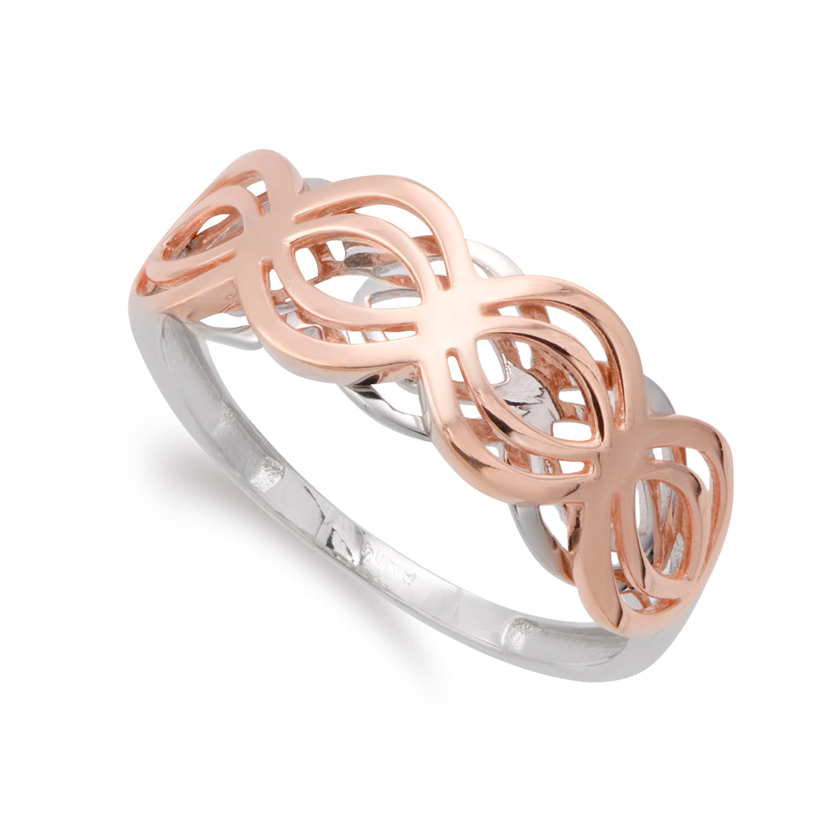 Sortija y Rosa Motivos Calados. Ancho: 7 mm de oro blanco 9K