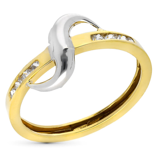 9K SORTIJA ORO BICOLOR ONDA CON CIRCONITAS EN CARRIL. ANCHO: 8 MM