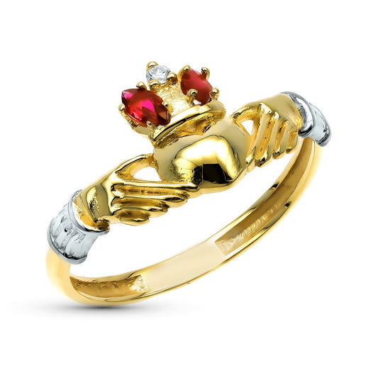 9K SORTIJA ORO AMARILLO CLADAGH CON RUBI. ANCHO: 10 MM