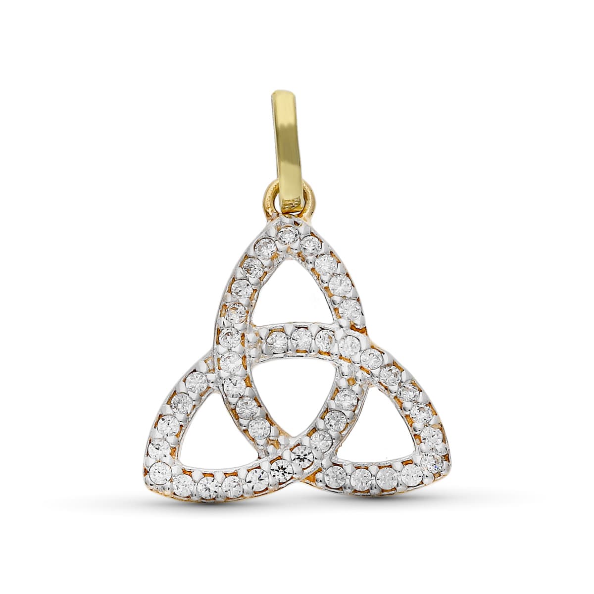 9K COLGANTE ORO BICOLOR TRINITY CON CIRCONITAS. MEDIDA: 16X17 MM