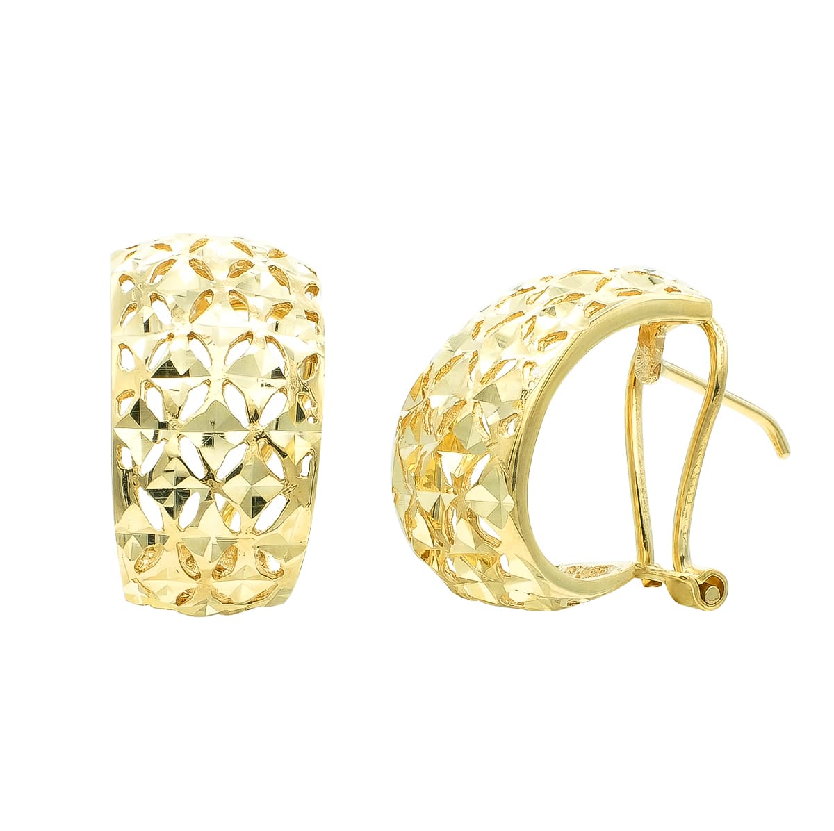 9K PENDIENTES ORO AMARILLO CALADOS TALLADOS 17X10 MM CIERRE OMEGA