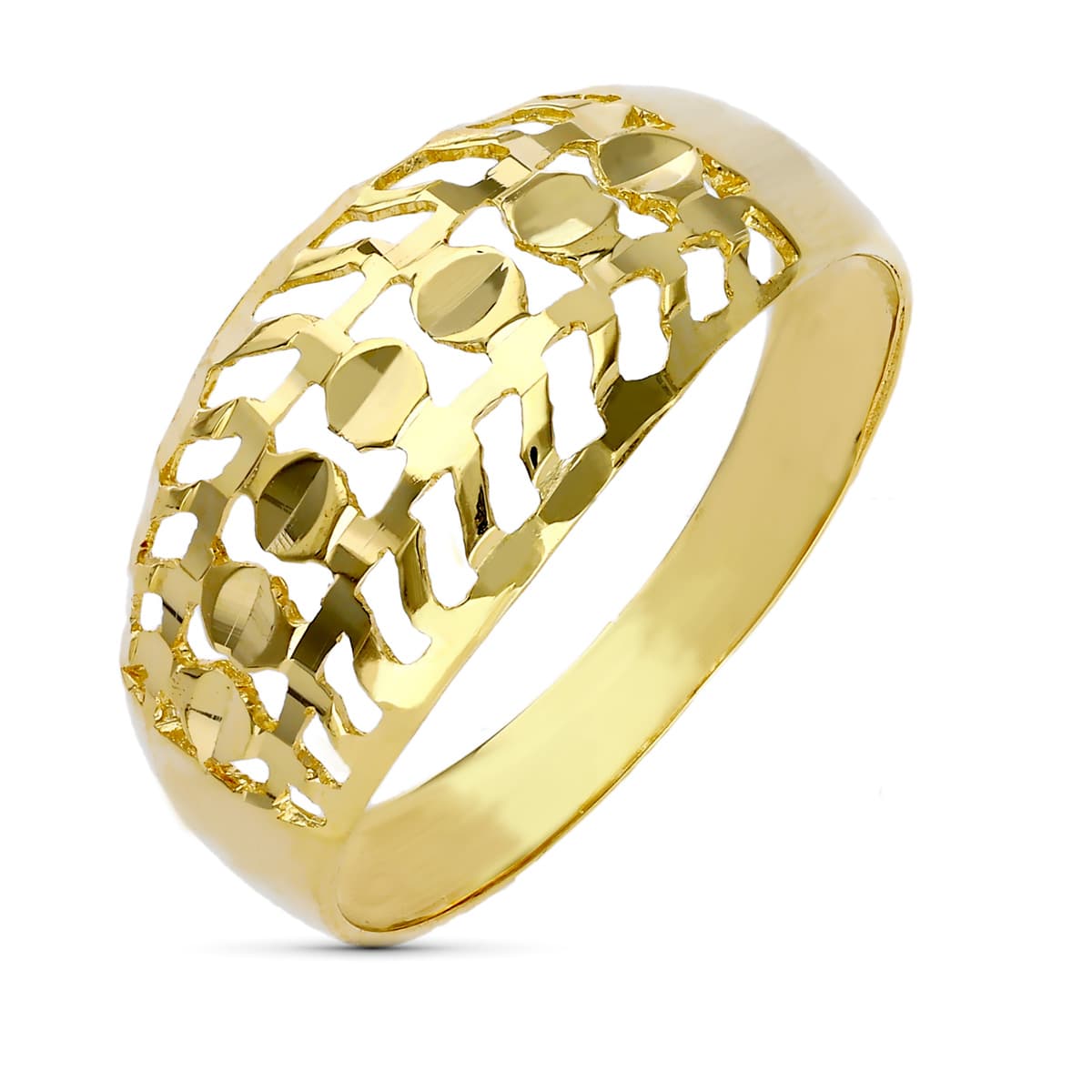 Sortija Tallada Diamantada Ancho 10 mm de oro amarillo 9K