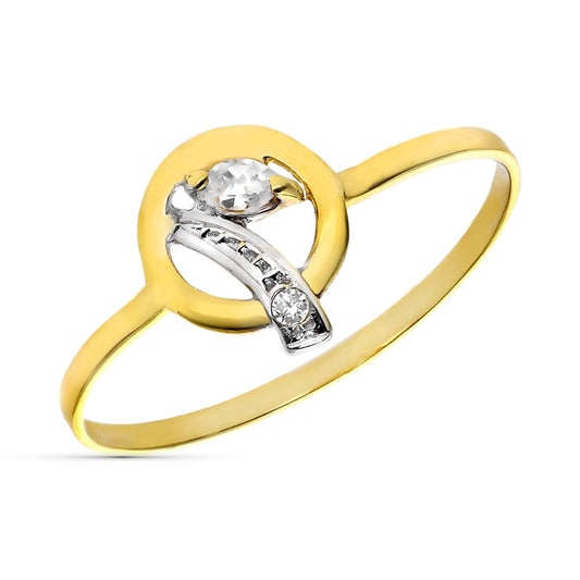 9K SORTIJA ORO BICOLOR MOTIVO RENDONDO CON CIRCONITAS. ANCHO: 9 MM