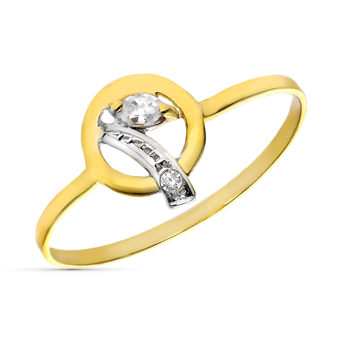 9K SORTIJA ORO BICOLOR MOTIVO RENDONDO CON CIRCONITAS. ANCHO: 9 MM