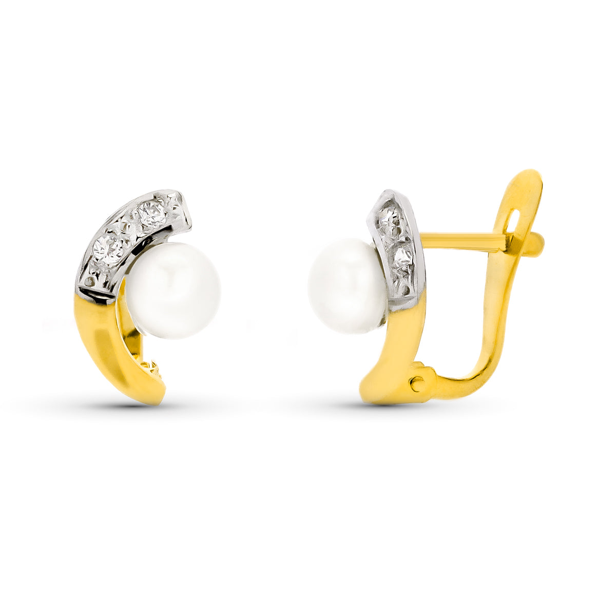 9K PENDIENTES ORO AMARILLO PERLA 10X6 MM CIERRE CATALAN