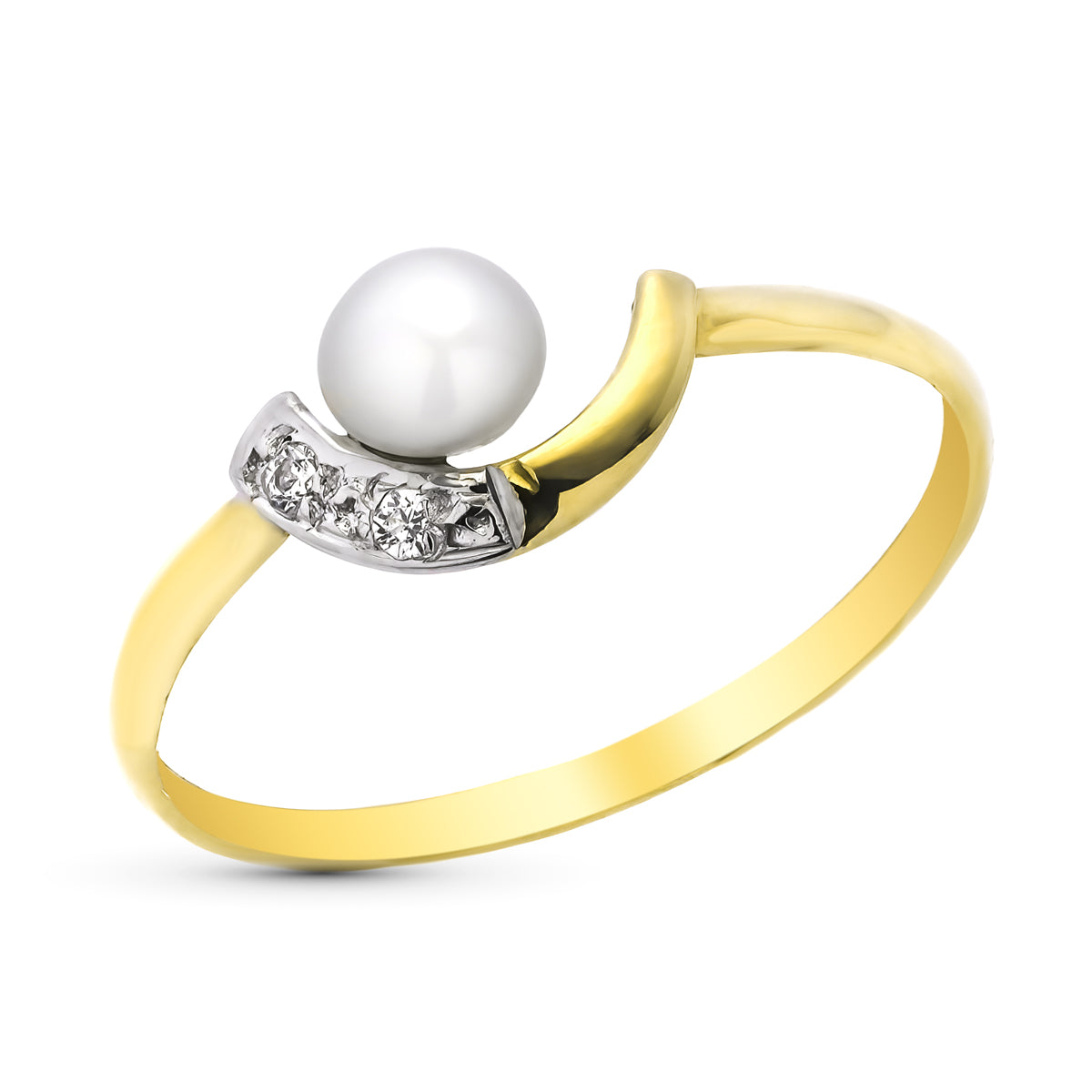Sortija con Perla de 4,5 mm y Circonitas. Ancho: 6,5 mm de oro amarillo 9K