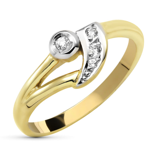 9K SORTIJA ORO BICOLOR MACIZA CON CIRCONITAS. ANCHO: 7,5 MM