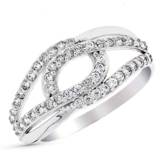 9K SORTIJA ORO BLANCO CALADA CON CIRCONITAS. ANCHO: 12 MM