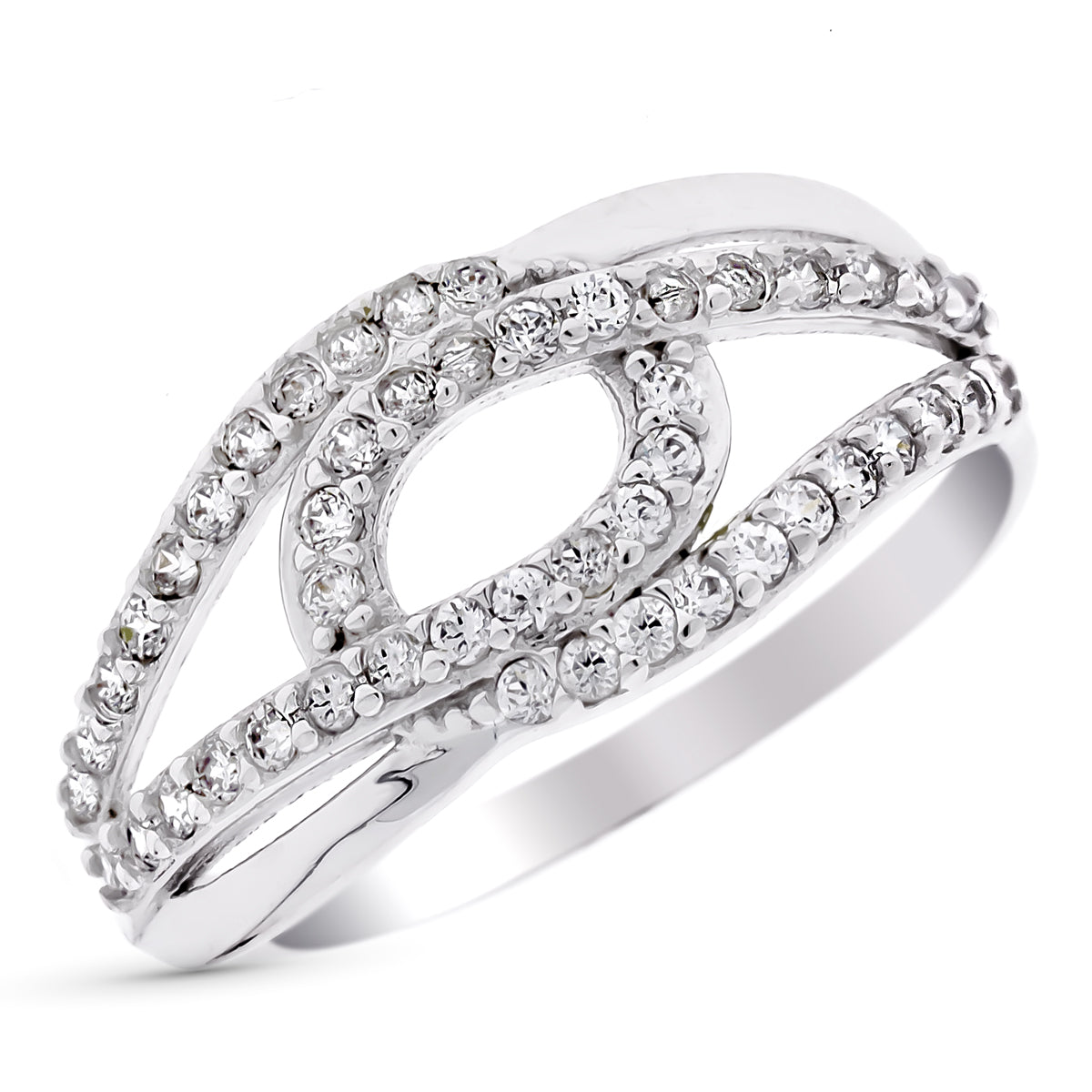 9K SORTIJA ORO BLANCO CALADA CON CIRCONITAS. ANCHO: 12 MM