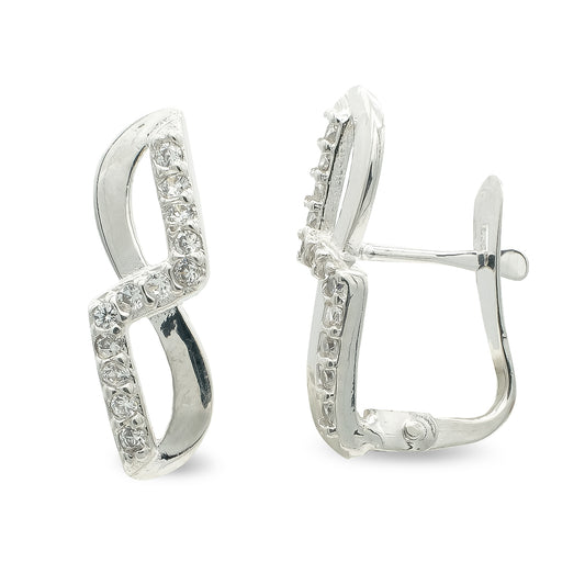 9K PENDIENTES ORO BLANCO CON CIRCONITA 16X5 MM CIERRE CATALAN