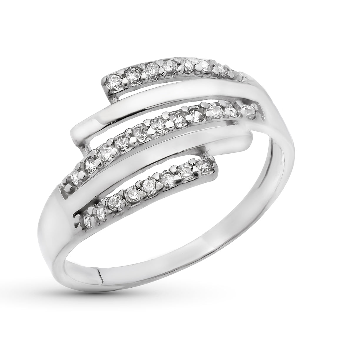 Sortija Bandas con Circonitas. Ancho: 11 mm de oro blanco 18K
