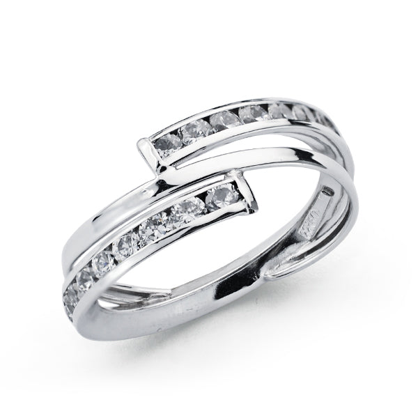 9K SORTIJA ORO BLANCO BANDAS CON CIRCONITAS EN CARRIL. ANCHO: 8 MM