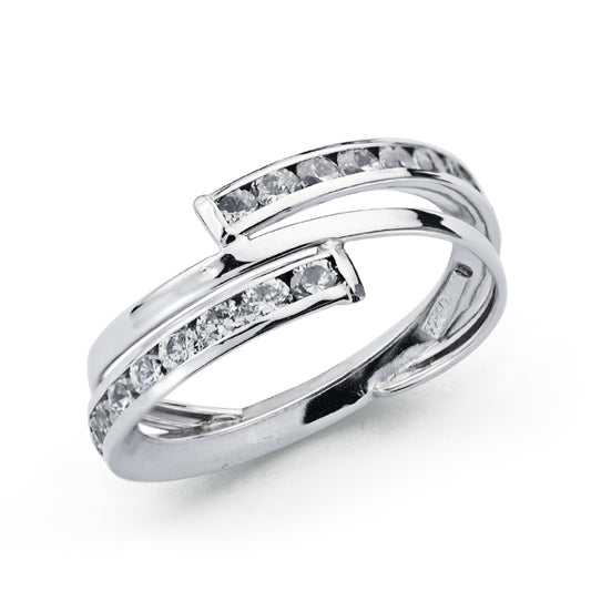 9K SORTIJA ORO BLANCO BANDAS CON CIRCONITAS EN CARRIL. ANCHO: 8 MM