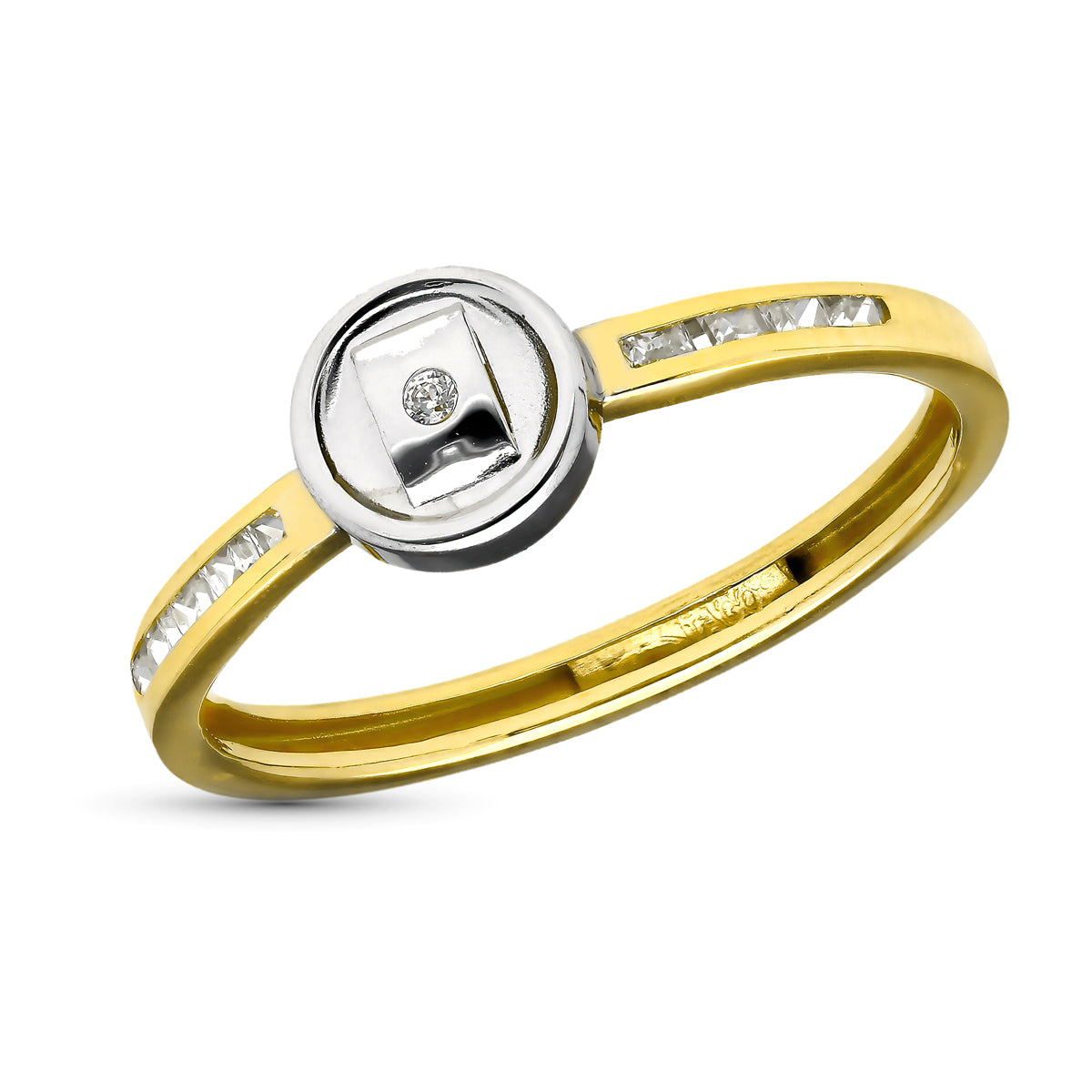 9K SORTIJA ORO BICOLOR MOTIVO REDONDO CON CIRCONITAS EN CARRIL. ANCHO: 6,5 MM