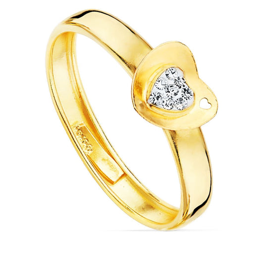9K SORTIJA ORO AMARILLO CORAZON CON CIRCONITAS. ANCHO: 6 MM
