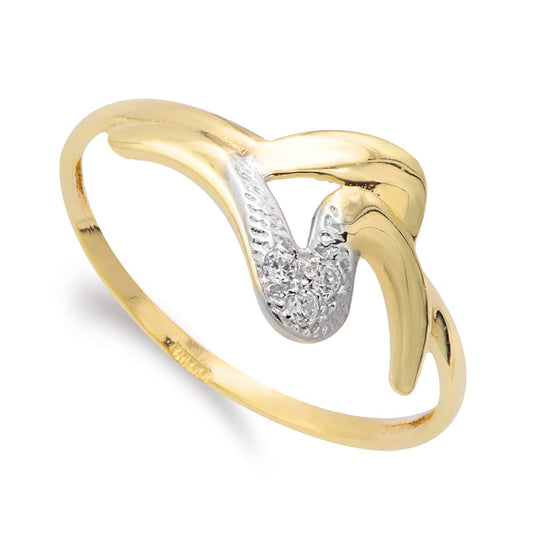 9K SORTIJA ORO BICOLOR MOTIVO ONDAS CON CIRCONITA. ANCHO: 9 MM