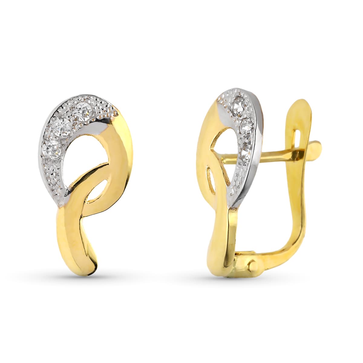 Pendientes Bicolor Circonita 14 x 7 mm 9K