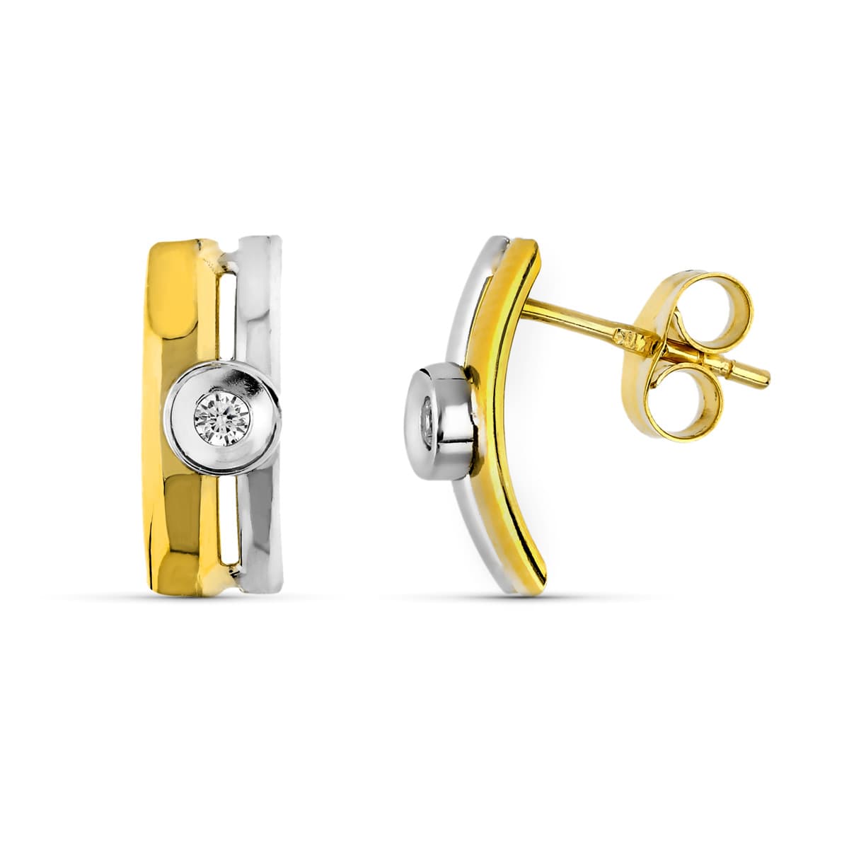 Pendientes Bicolor Bandas 13 x 5 mm 9K
