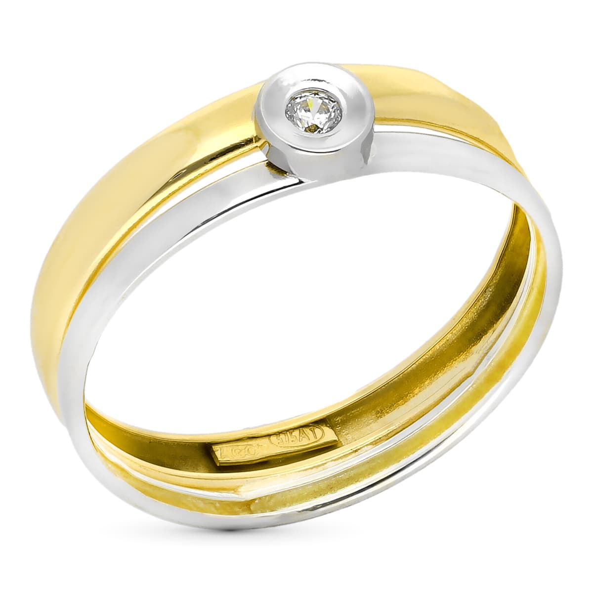 9K SORTIJA ORO BICOLOR BANDAS CON CHATON Y CRICONITA. ANCHO 5 MM