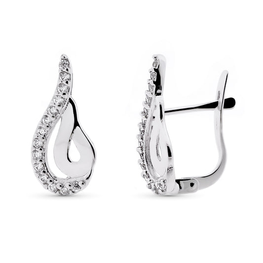Pendientes Bandas Carril Circonita 16 x 7 mm de oro blanco 9K