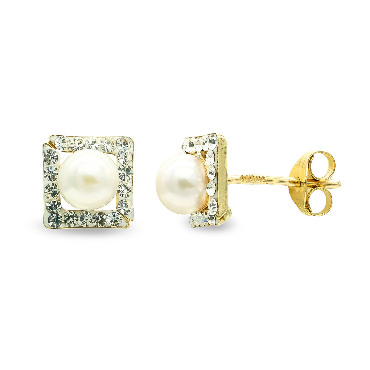 Pendientes Perla 4 mm y Circonita de oro amarillo 9K
