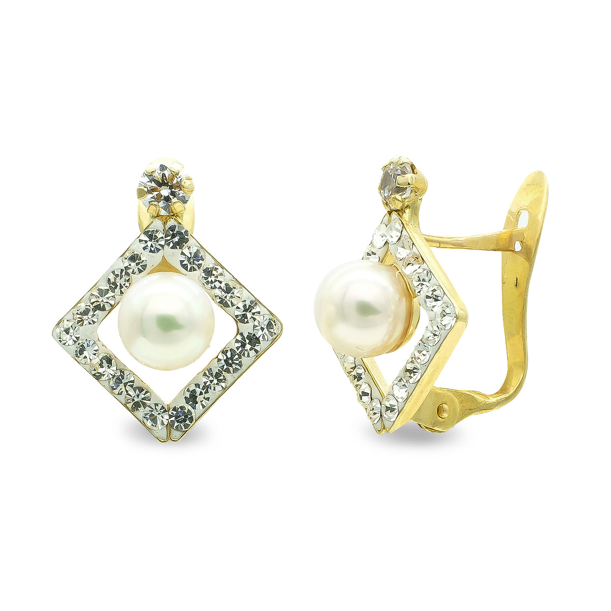 Pendientes Perla 4,5 mm y Circonita de oro amarillo 9K