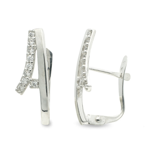 Pendientes Circonita catalán 17 x 6 mm de oro blanco 9K