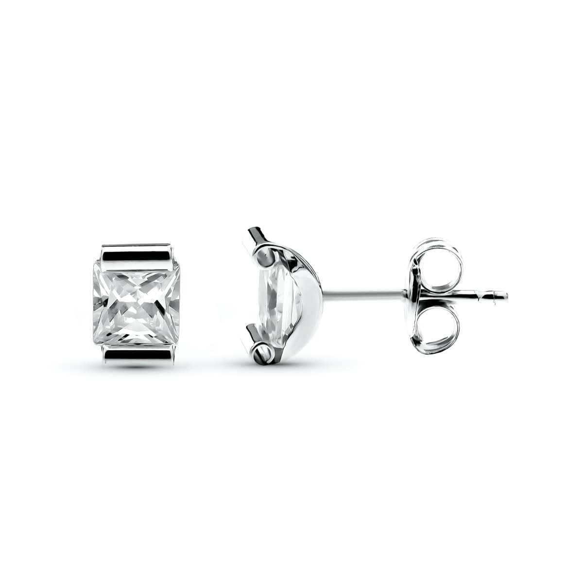 Pendientes Garra Curva con Circonitas. Medida: 4 x 4 mm de oro blanco 9K