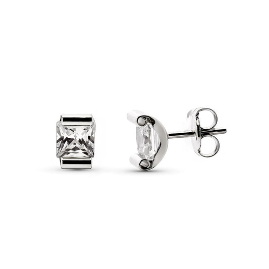 Pendientes Garra Curva Circonita 4x4 de oro blanco 9K