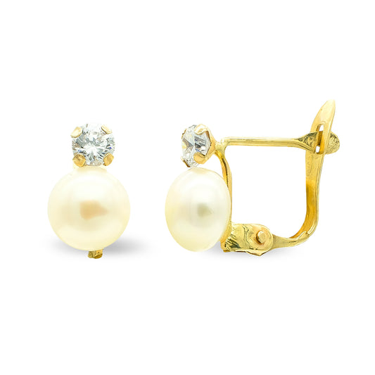 9K PENDIENTES PERLA 6 MM CIRCONITA CIERRE CATALAN