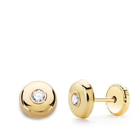 Pendientes Redondos con Circonita 7 mm de oro amarillo 9K