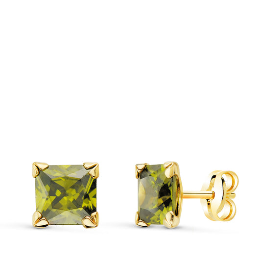 Pendientes 4 Garras Olivina Natural 6 x 6 mm 2,30 Qts presión de oro amarillo 9K