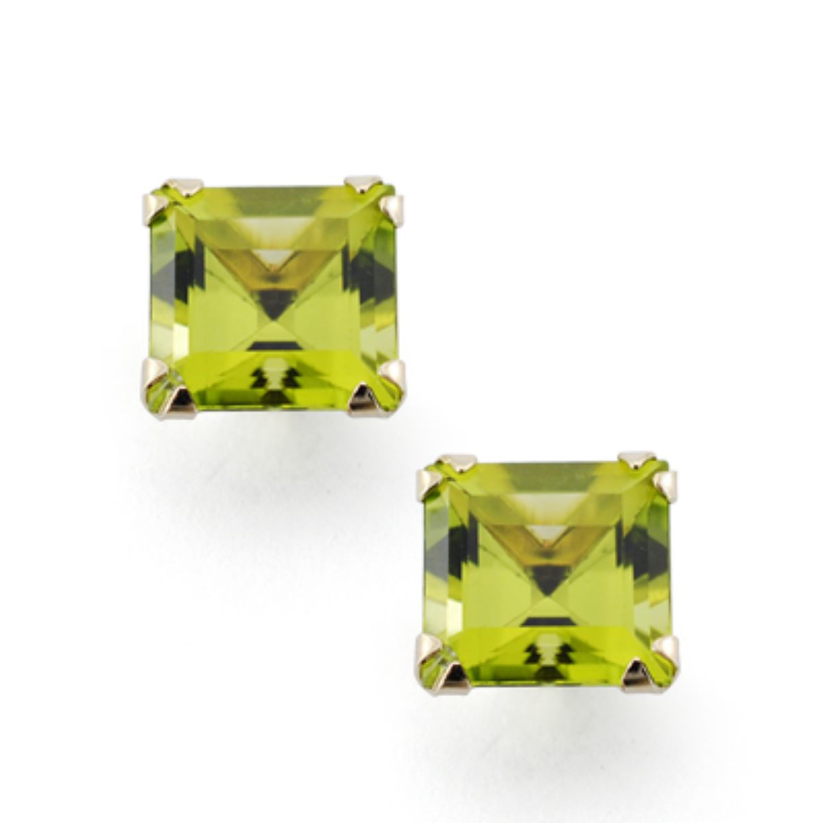 Pendientes Olivina Natural Garra Beckham 7 x 7 mm 3,40 Qts de oro amarillo 9K