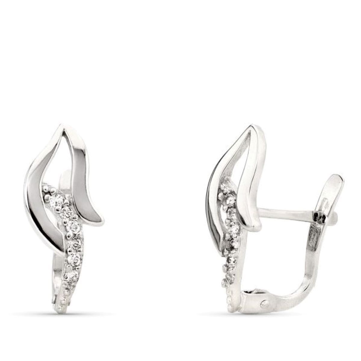 Pendientes Bandas con Circonita 15 x 7 mm de oro blanco 9K