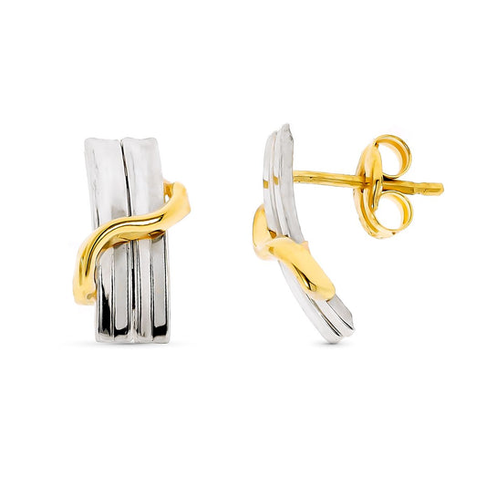 Pendientes Bicolor Bandas 12 x 6 mm 9K