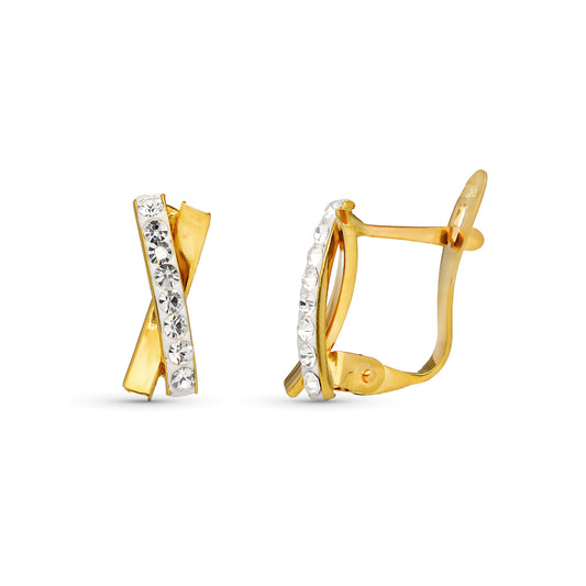 9K PENDIENTES ORO AMARILLO BANDAS PIEDRAS 11X4 MM CIERRE CATALAN