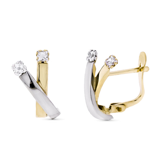 Pendientes Bicolor Banda y Circonita 13 x 6 mm 9K