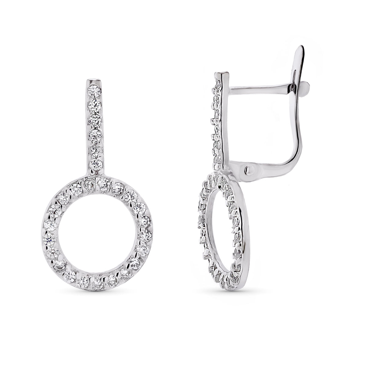 Pendientes Doble Cuerpo Circulo catalán 22 x 11 mm de oro blanco 9K