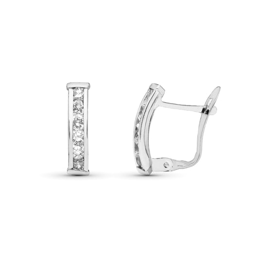 Pendientes Bandas con Carril de Circonita 14 x 3 mm catalán de oro blanco 9K