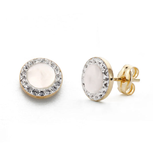 Pendientes Redondos 7 mm con Nacar. de oro amarillo 9K