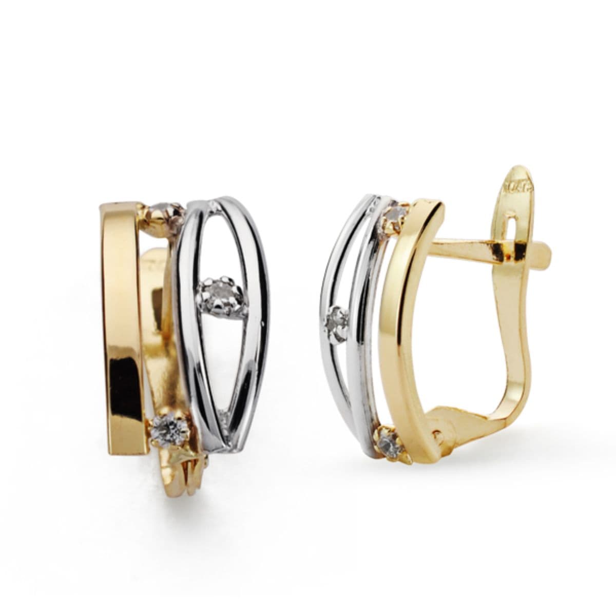 Pendientes Bicolor Bandas con Circonitas. Medida: 12 x 7 mm. 9K