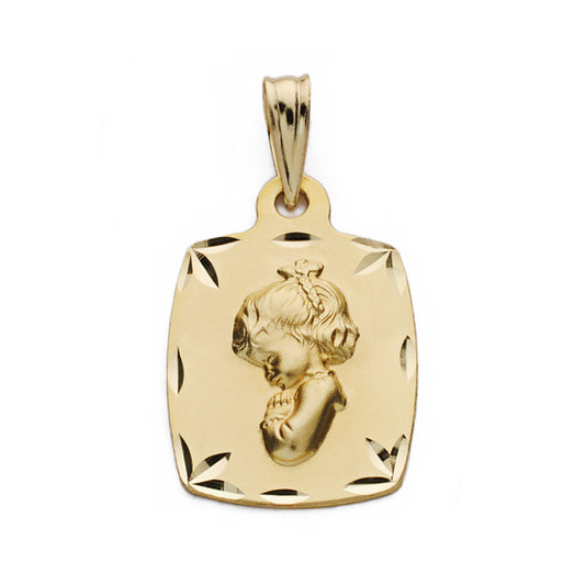 Medalla Virgen Niña Rezando 19 x 13 mm de oro amarillo 9K